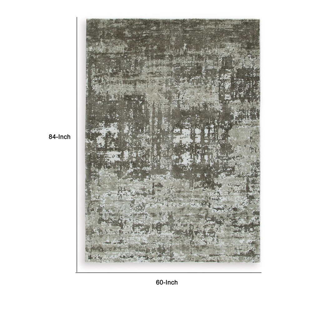 Monty 5 x 7 Area Rug, Abstract Pattern, Gray, Ivory Polyester, Cotton Back - BM318363