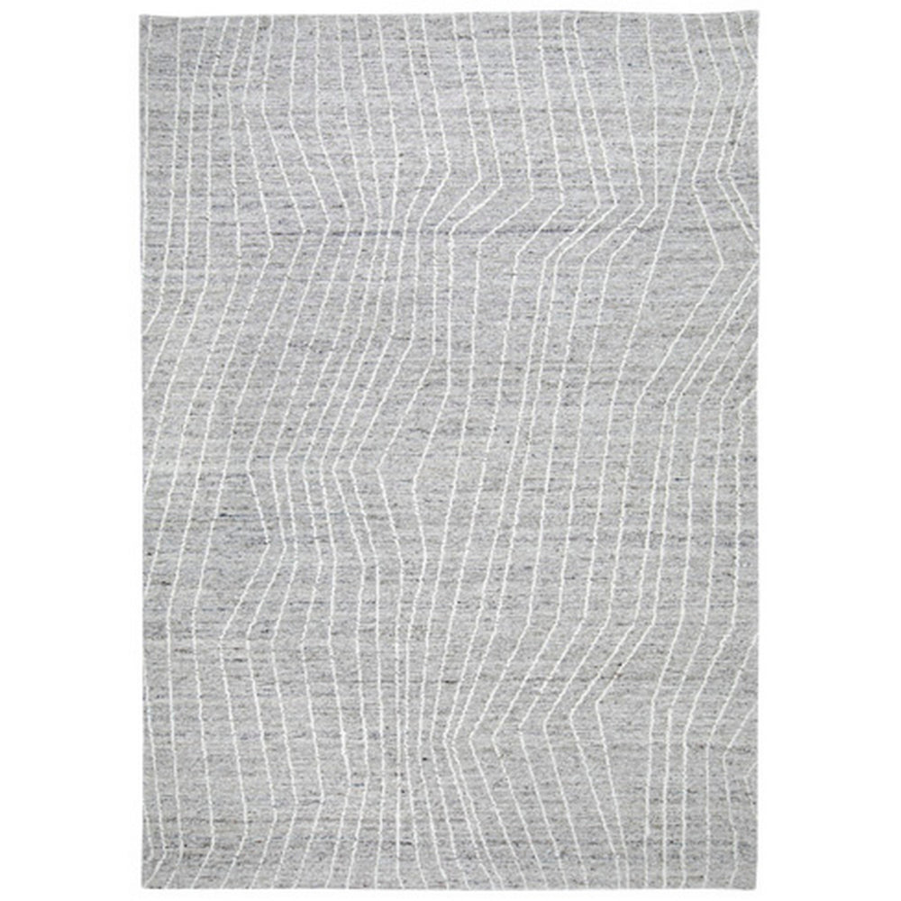 Veer 8 x 10 Area Rug, Linear Abstract Pattern, Polyester, Wool, Gray, Ivory - BM318364