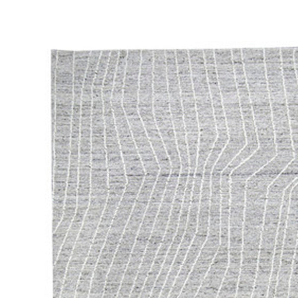 Veer 8 x 10 Area Rug, Linear Abstract Pattern, Polyester, Wool, Gray, Ivory - BM318364