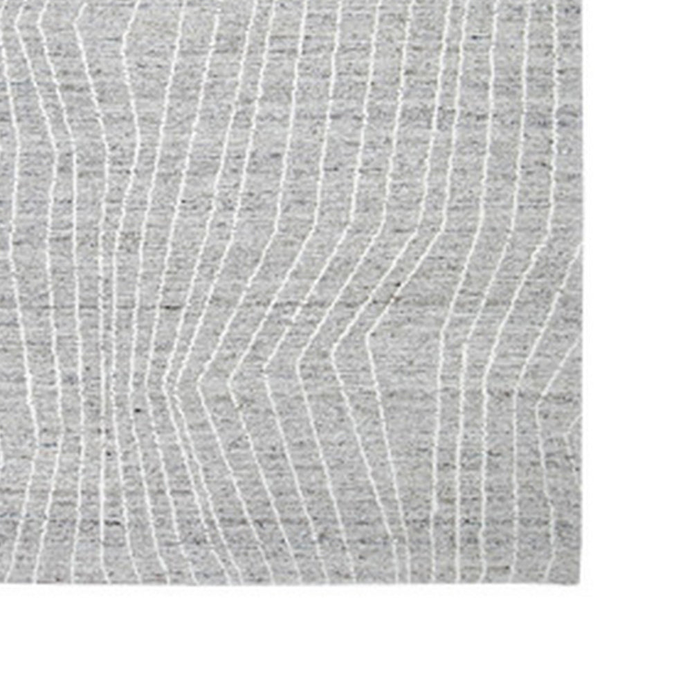 Veer 8 x 10 Area Rug, Linear Abstract Pattern, Polyester, Wool, Gray, Ivory - BM318364