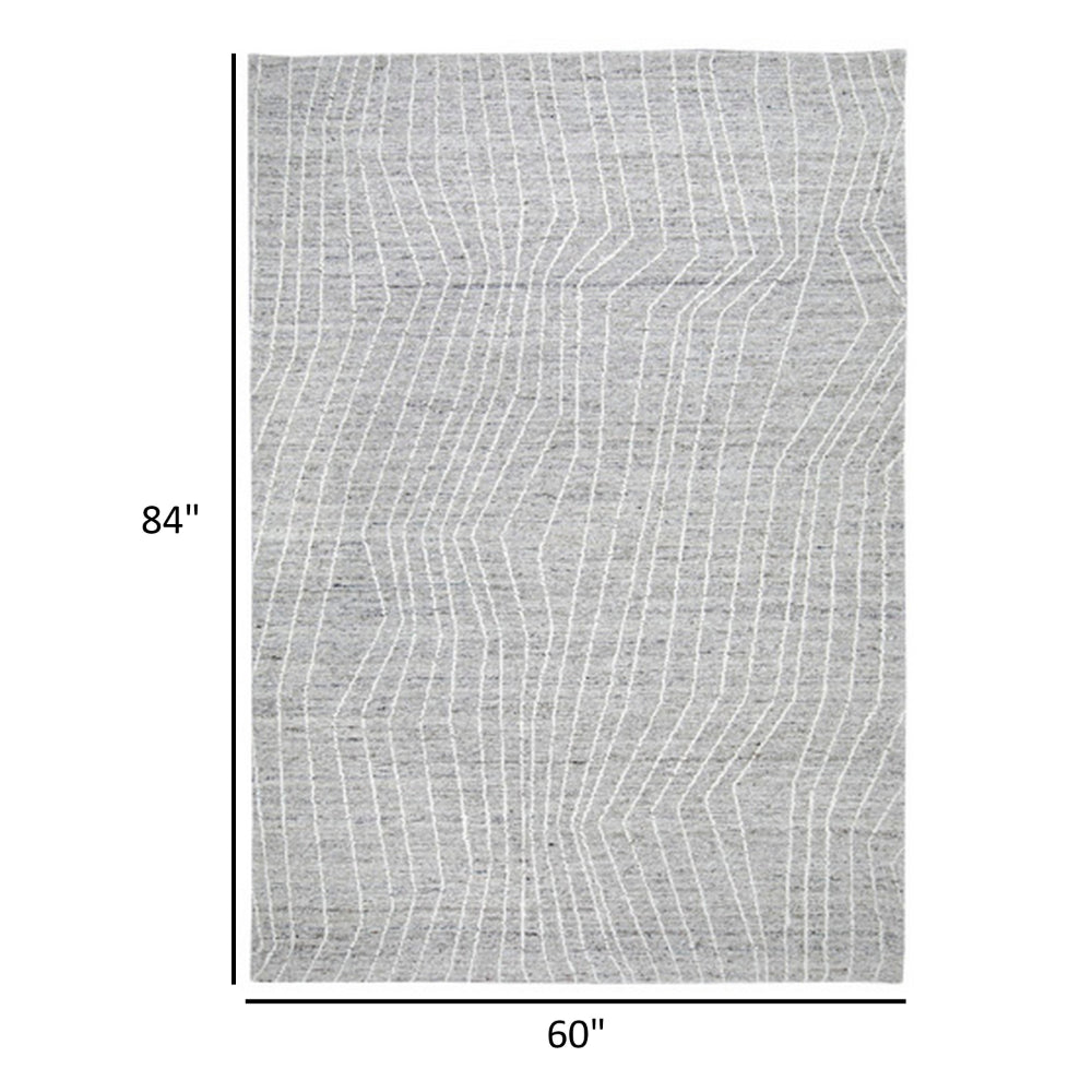 Veer 5 x 7 Area Rug, Linear Abstract Pattern, Polyester, Wool, Gray, Ivory - BM318365