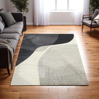 Veer 5 x 7 Area Rug, Linear Abstract Pattern, Polyester, Wool, Gray, Ivory - BM318365