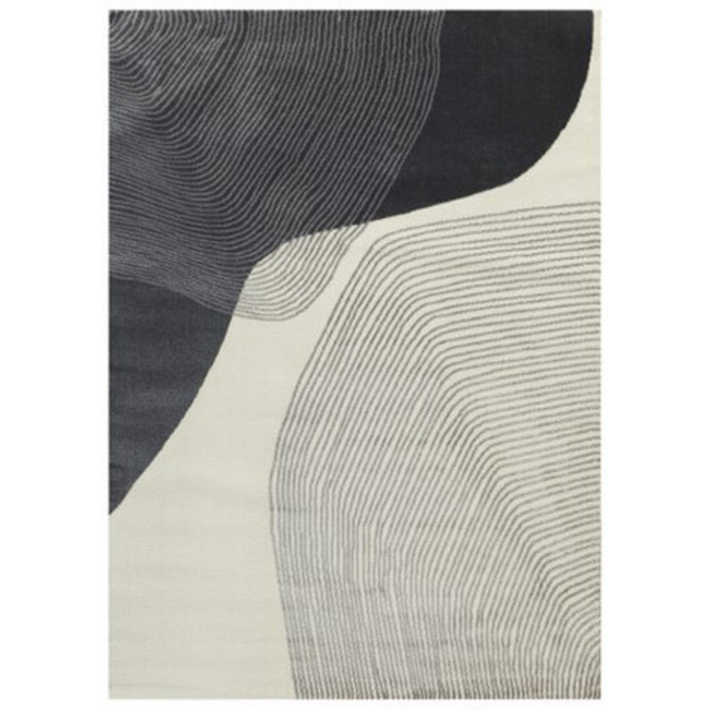 Rosy 8 x 10 Area Rug, Swirling Design Soft Pile Polyester, Black Gray Beige - BM318366