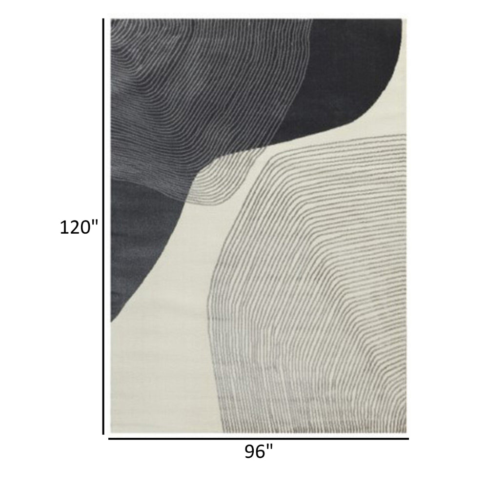 Rosy 8 x 10 Area Rug, Swirling Design Soft Pile Polyester, Black Gray Beige - BM318366