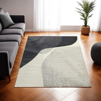 Rosy 5 x 7 Area Rug, Swirling Design, Soft Pile Polyester, Black Gray Beige - BM318367