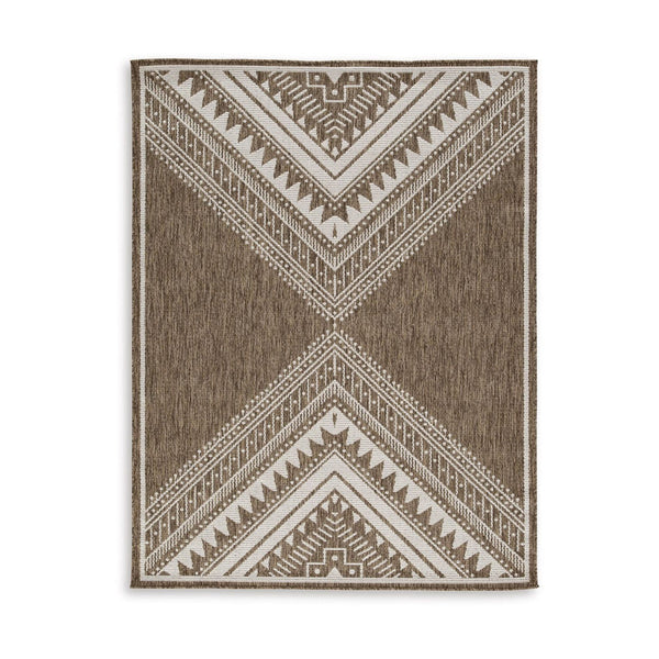 John 8 x 10 Area Rug, Indoor Outdoor, Tribal Prints, Brown, White Polyester - BM318368