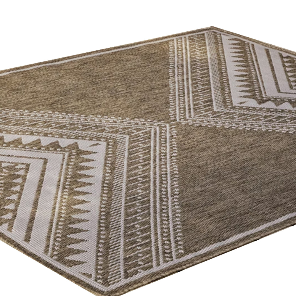 John 8 x 10 Area Rug, Indoor Outdoor, Tribal Prints, Brown, White Polyester - BM318368