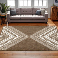 John 8 x 10 Area Rug, Indoor Outdoor, Tribal Prints, Brown, White Polyester - BM318368