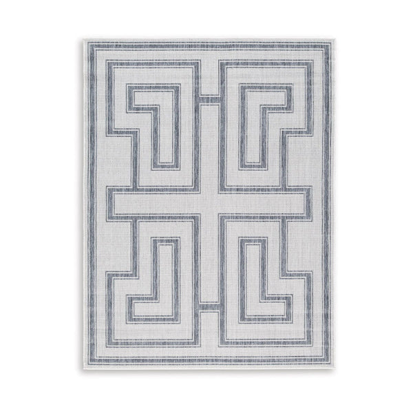 Martina 8 x 10 Area Rug, Indoor Outdoor Greek Key Design, Gray and Ivory - BM318369