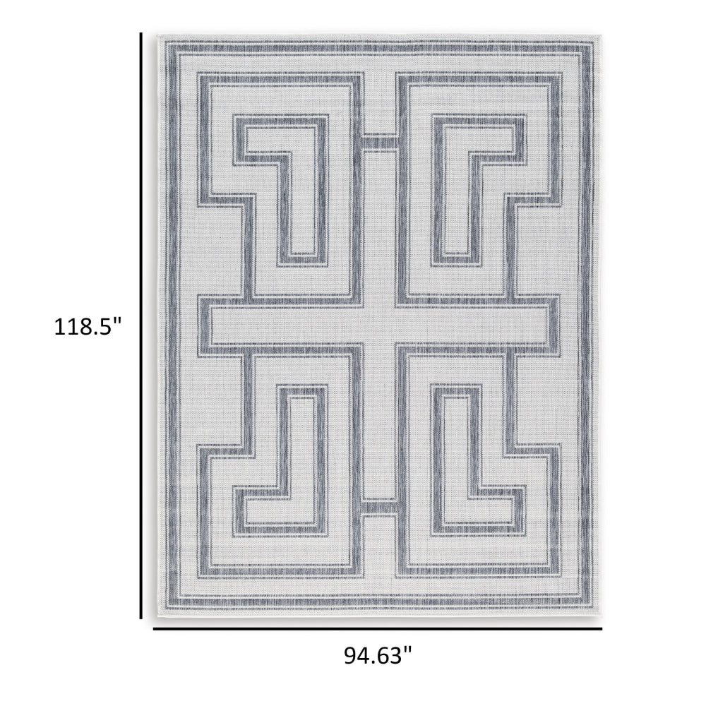 Martina 8 x 10 Area Rug, Indoor Outdoor Greek Key Design, Gray and Ivory - BM318369