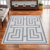 Martina 5 x 7 Area Rug, Indoor Outdoor Greek Key Design, Gray and Ivory - BM318370
