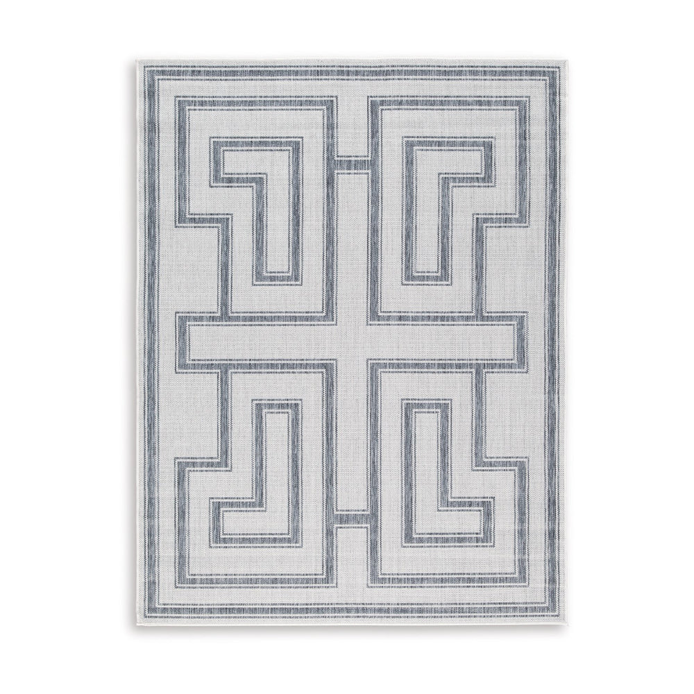 Martina 5 x 7 Area Rug, Indoor Outdoor Greek Key Design, Gray and Ivory - BM318370