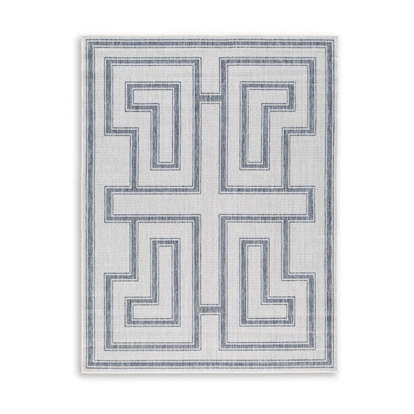 Martina 5 x 7 Area Rug, Indoor Outdoor Greek Key Design, Gray and Ivory - BM318370