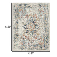 Jerry 5 x 7 Area Rug, Indoor Outdoor, Medallion, Polyester, Ivory Orange - BM318374