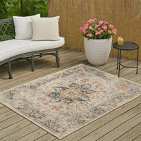 Jerry 5 x 7 Area Rug, Indoor Outdoor, Medallion, Polyester, Ivory Orange - BM318374