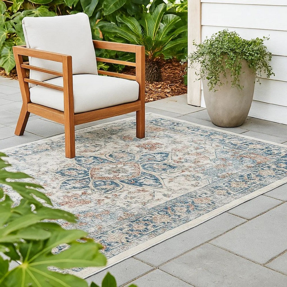 Jerry 5 x 7 Area Rug, Indoor Outdoor, Medallion, Polyester, Ivory Orange - BM318374