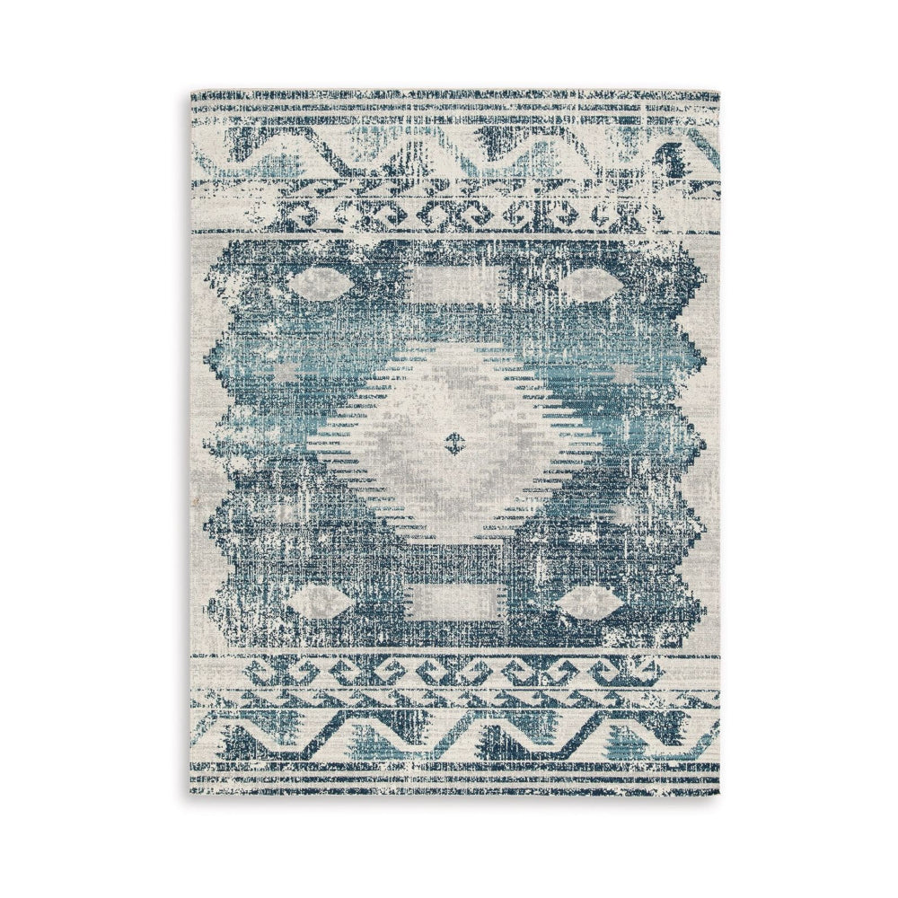 Daisy 8 x 10 Area Rug, Indoor Outdoor Persian Pattern, Polyester Gray, Blue - BM318375