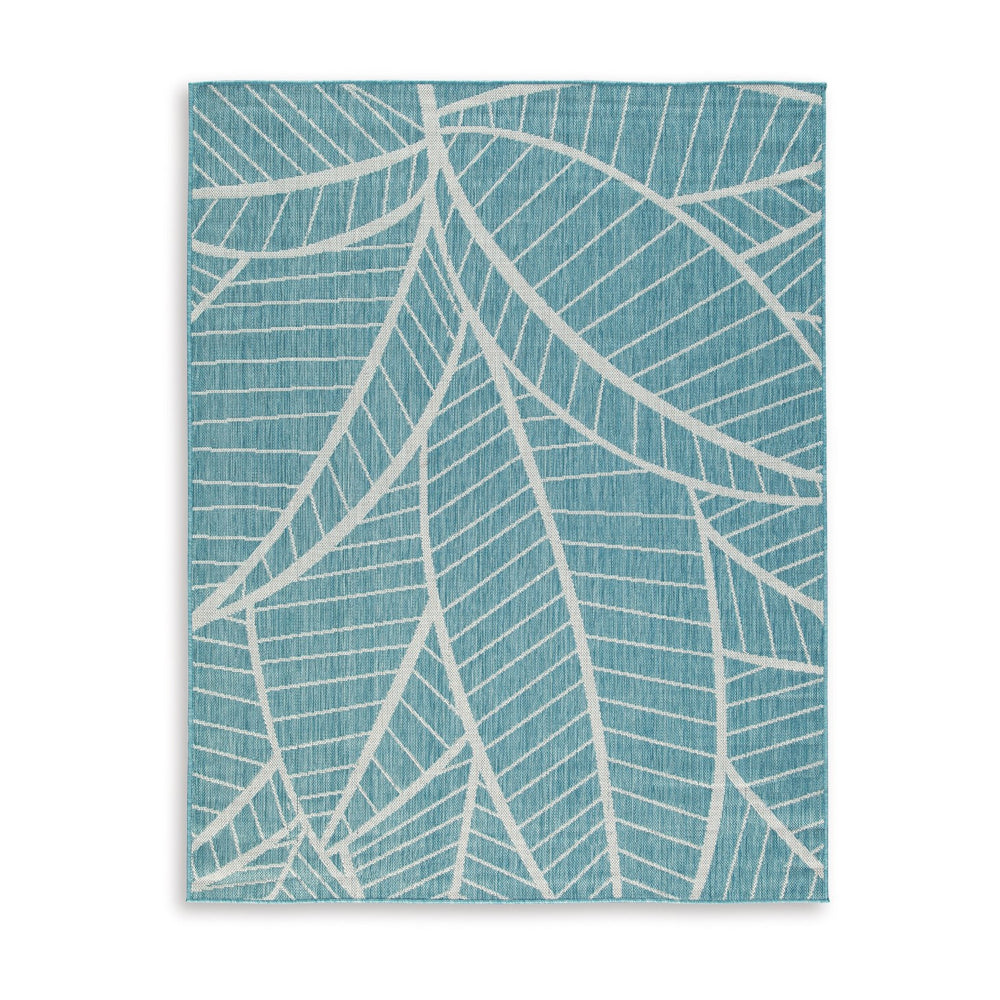 Chelsea 5 x 7 Area Rug, Indoor Outdoor, Botanical, Aqua, Ivory, Latex - BM318378