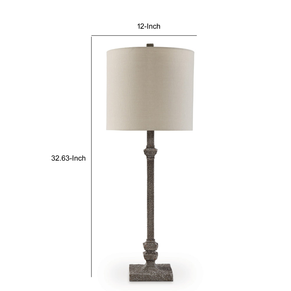 Leve 33 Inch Accent Lamp, Drum Hardback Shade, Gray Turned Metal Base - BM318379