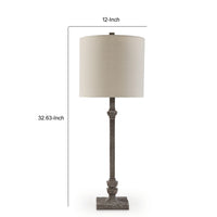 Leve 33 Inch Accent Lamp, Drum Hardback Shade, Gray Turned Metal Base - BM318379