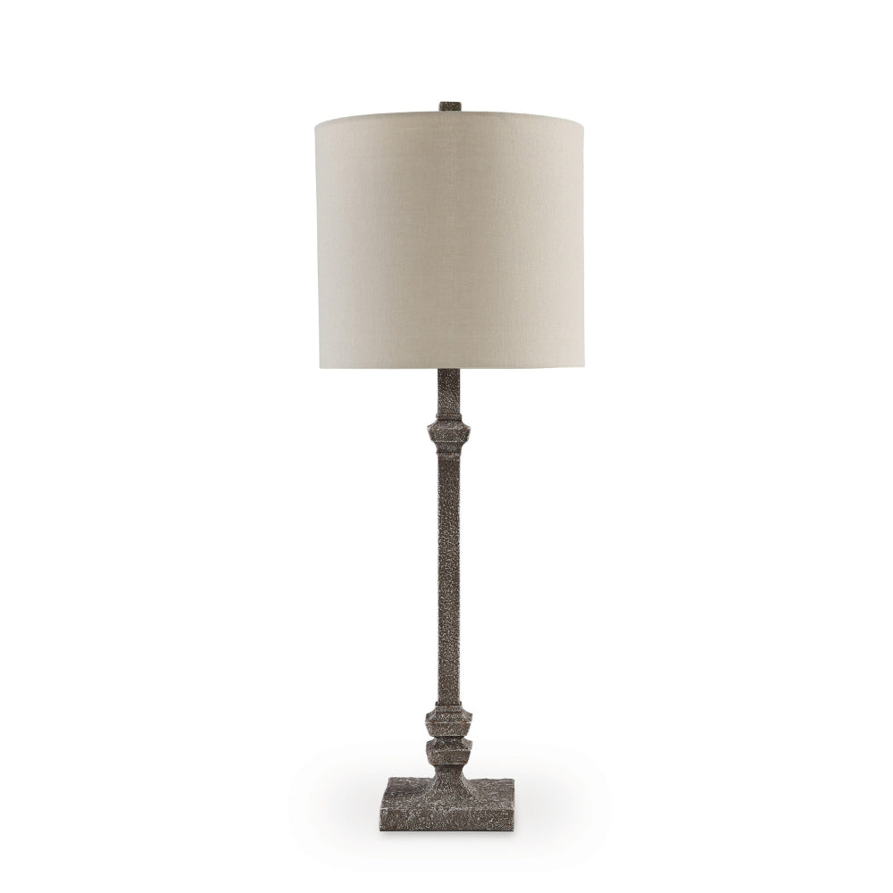 Leve 33 Inch Accent Lamp, Drum Hardback Shade, Gray Turned Metal Base - BM318379