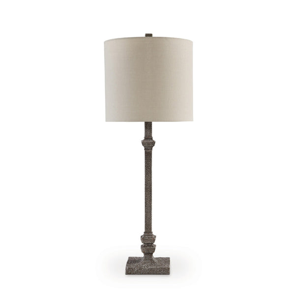 Leve 33 Inch Accent Lamp, Drum Hardback Shade, Gray Turned Metal Base - BM318379