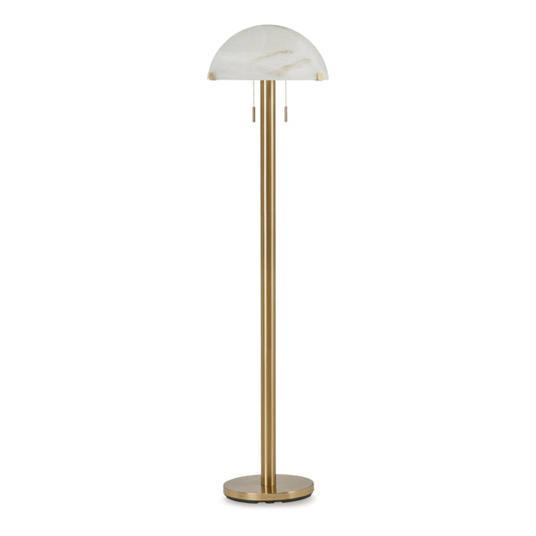 Sein 62 Inch Floor Lamp, Double Pull Chain Switch, Glass Dome Shade, Brass - BM318380