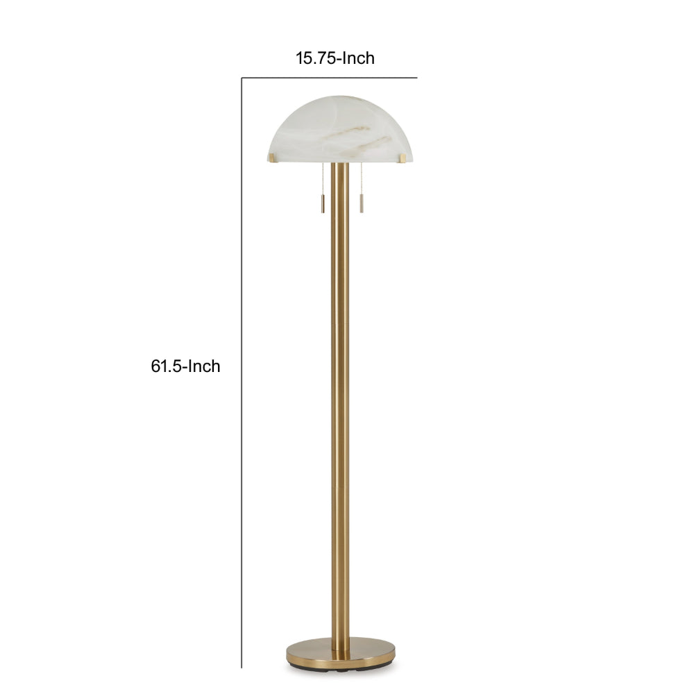 Sein 62 Inch Floor Lamp, Double Pull Chain Switch, Glass Dome Shade, Brass - BM318380