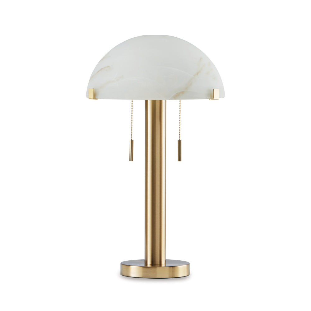 Sein 22 Inch Table Lamp, Double Pull Chain Switch, Glass Dome Shade, Brass - BM318381