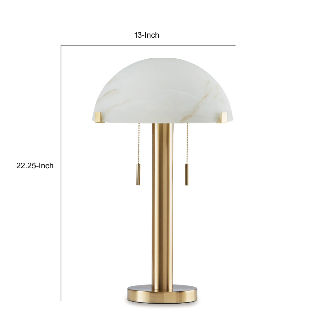 Sein 22 Inch Table Lamp, Double Pull Chain Switch, Glass Dome Shade, Brass - BM318381