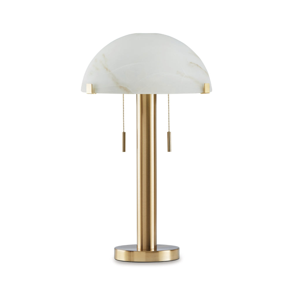 Sein 22 Inch Table Lamp, Double Pull Chain Switch, Glass Dome Shade, Brass - BM318381