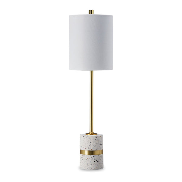 Joen 31 Inch Modern Table Lamp, Round White Terrazzo Base, Gold Brass Metal - BM318383