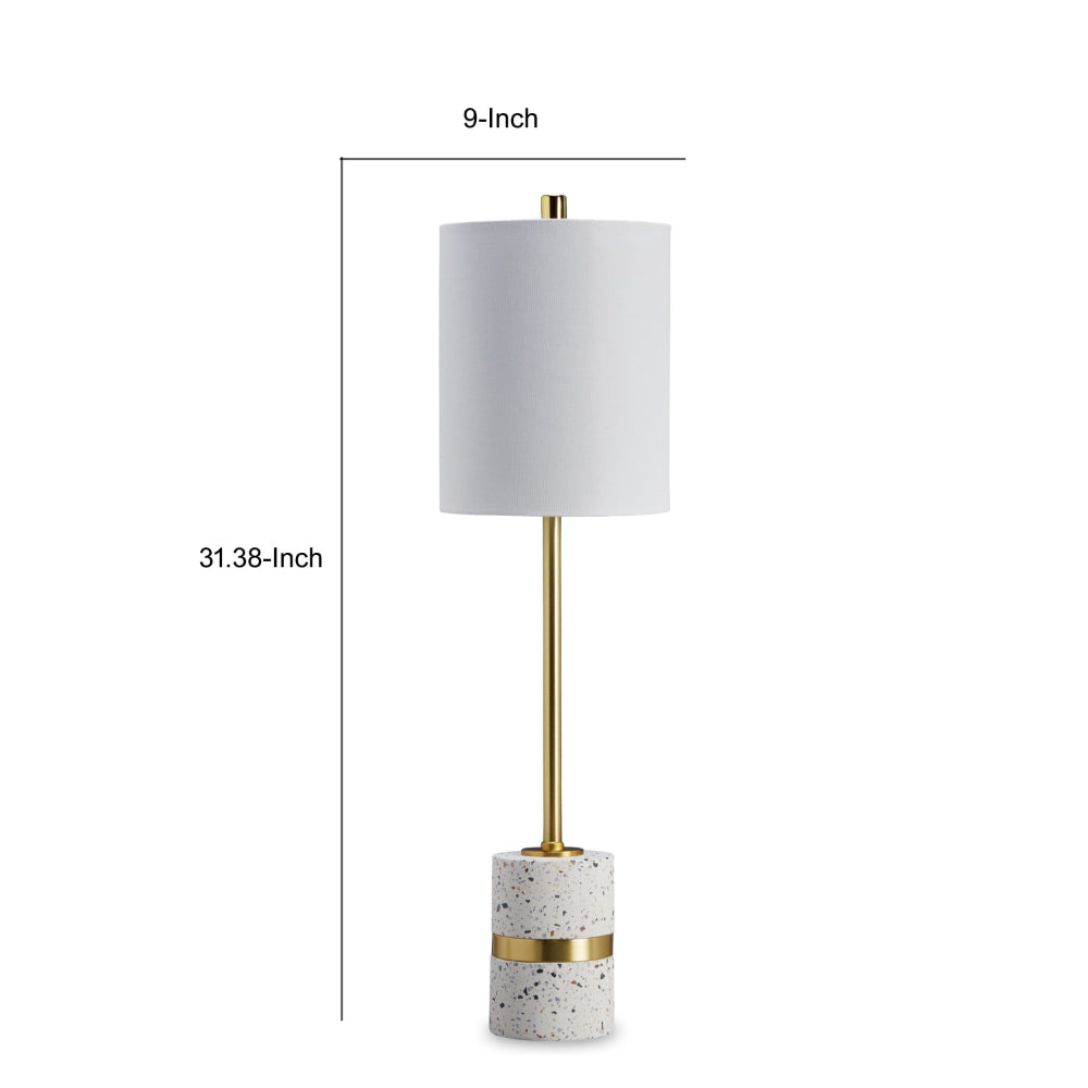 Joen 31 Inch Modern Table Lamp, Round White Terrazzo Base, Gold Brass Metal - BM318383