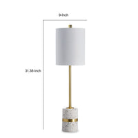 Joen 31 Inch Modern Table Lamp, Round White Terrazzo Base, Gold Brass Metal - BM318383