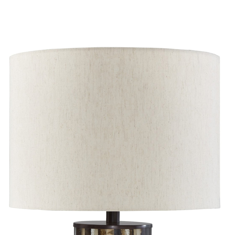 Foer 27 Inch Table Lamp, Cream Drum Fabric Shade, Black Brown Resin Base - BM318384