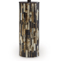 Foer 27 Inch Table Lamp, Cream Drum Fabric Shade, Black Brown Resin Base - BM318384