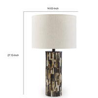 Foer 27 Inch Table Lamp, Cream Drum Fabric Shade, Black Brown Resin Base - BM318384