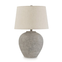 Waer 26 Inch Table Lamp, Classic Gray Pot Style Base, White Drum Shade - BM318385