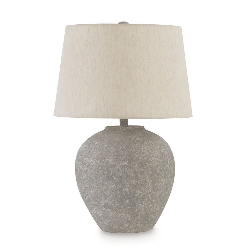 Waer 26 Inch Table Lamp, Classic Gray Pot Style Base, White Drum Shade - BM318385