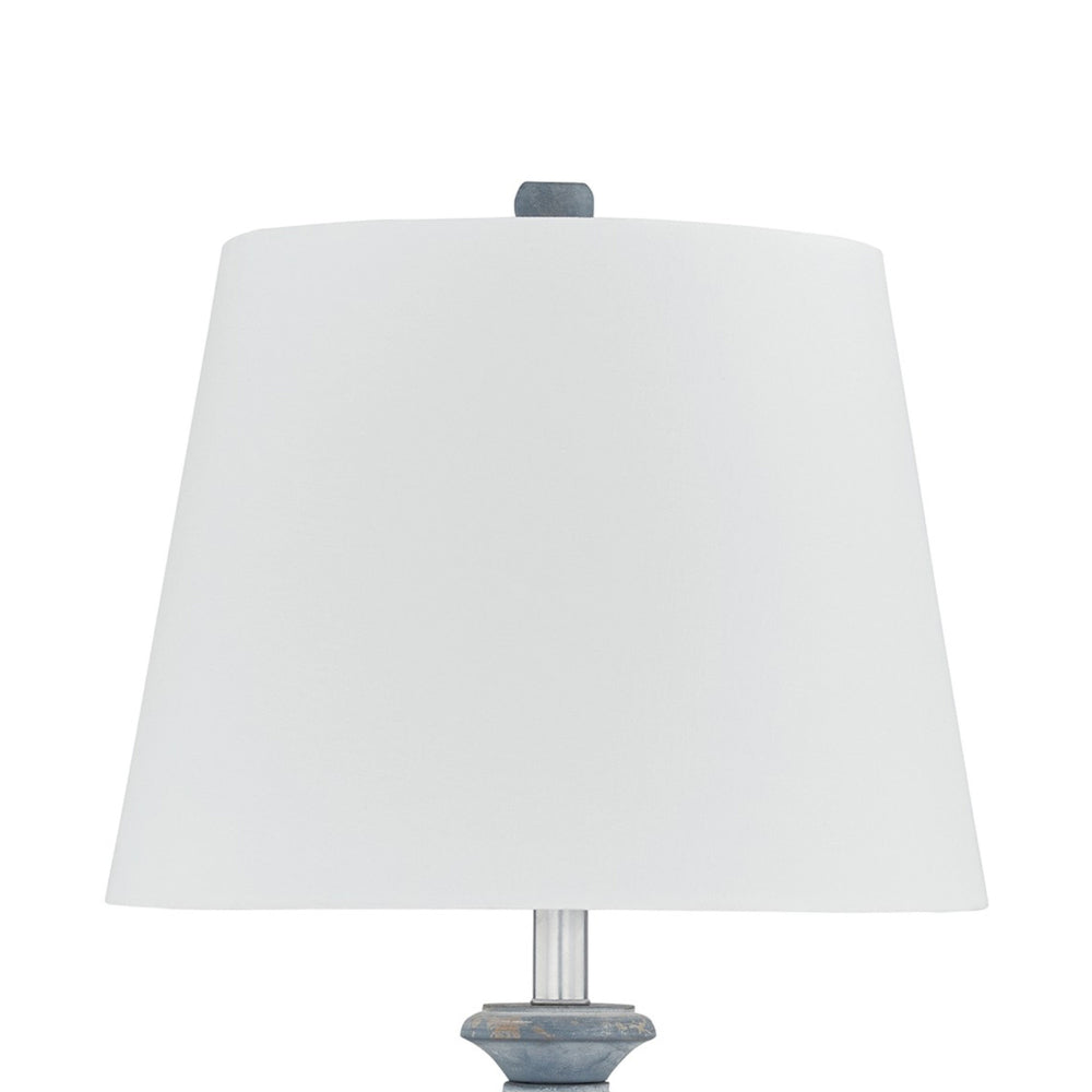 Rick 32 Inch Table Lamp, White Empire Fabric Shade, Turned Blue Terracotta - BM318386