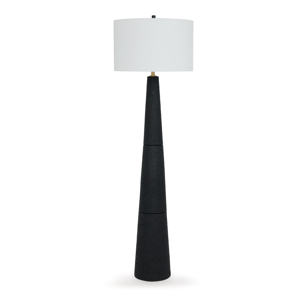 Boe 69 Inch Floor Lamp, White Drum Shade, Black Tapered Cone Resin Base - BM318388