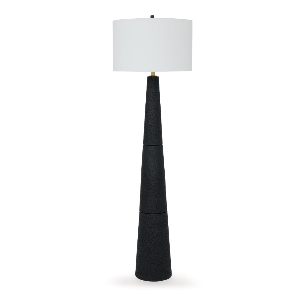 Boe 69 Inch Floor Lamp, White Drum Shade, Black Tapered Cone Resin Base - BM318388