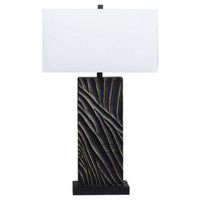 Len Table Lamp, White Rectangular Shade, Unique Lined Design Black Pedestal - BM318389