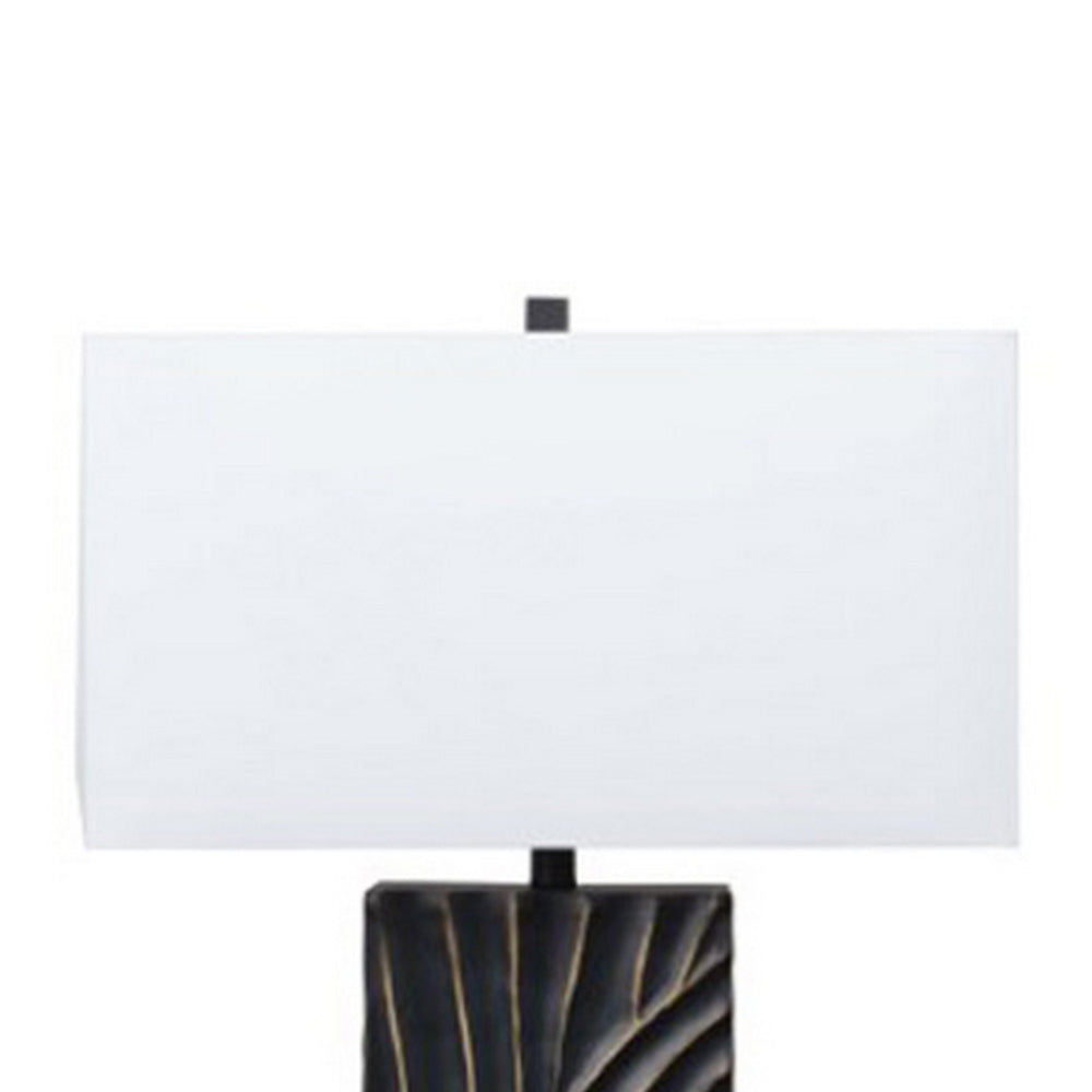 Len Table Lamp, White Rectangular Shade, Unique Lined Design Black Pedestal - BM318389