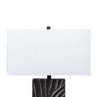 Len Table Lamp, White Rectangular Shade, Unique Lined Design Black Pedestal - BM318389