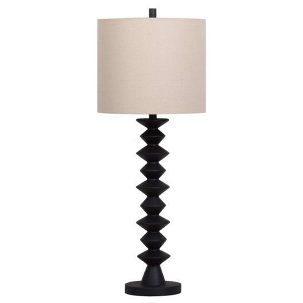 Ando Buffet Table Lamp, Black Turned Fishbone Base, Drum Shade  - BM318390