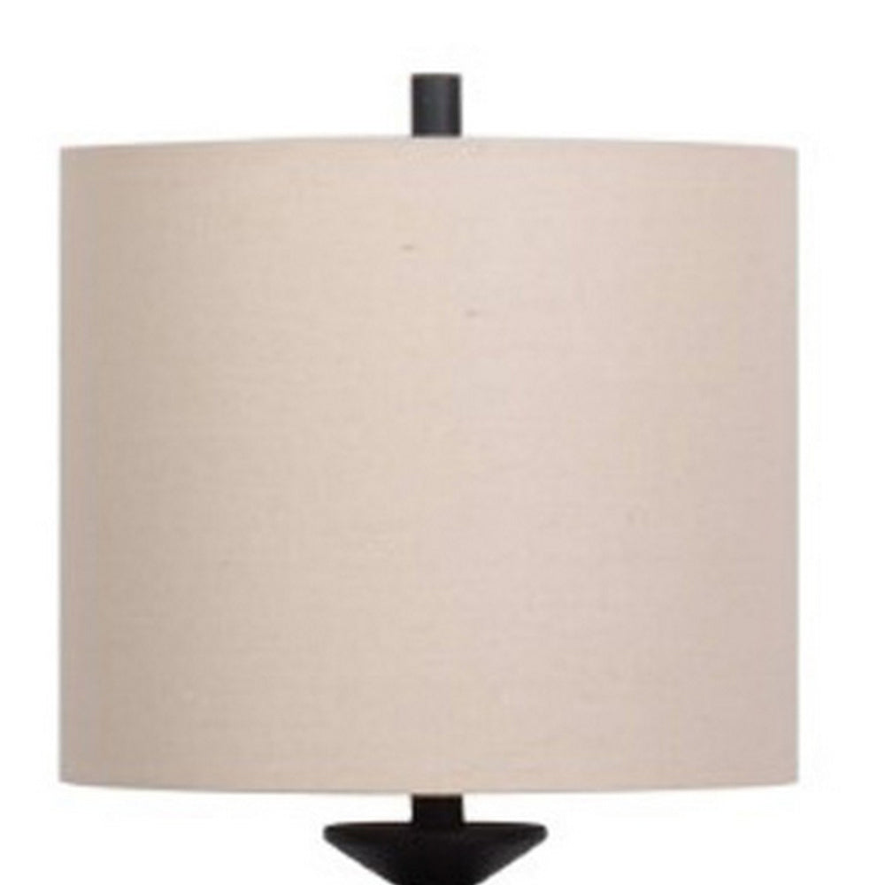 Ando Buffet Table Lamp, Black Turned Fishbone Base, Drum Shade  - BM318390