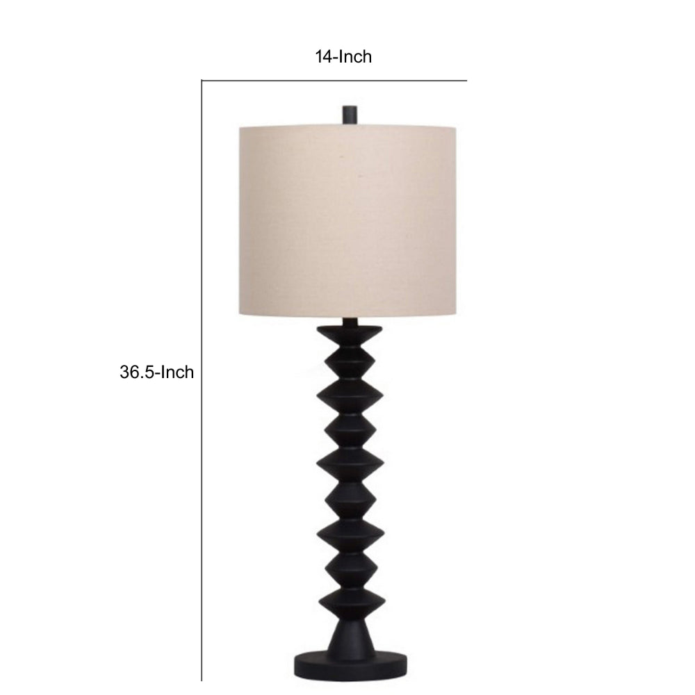 Ando Buffet Table Lamp, Black Turned Fishbone Base, Drum Shade  - BM318390