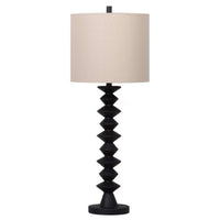 Ando Buffet Table Lamp, Black Turned Fishbone Base, Drum Shade  - BM318390