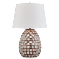 Gyen 29 Inch Table Lamp, Antique White Pattern Pot Base, Beige Empire Shade - BM318392